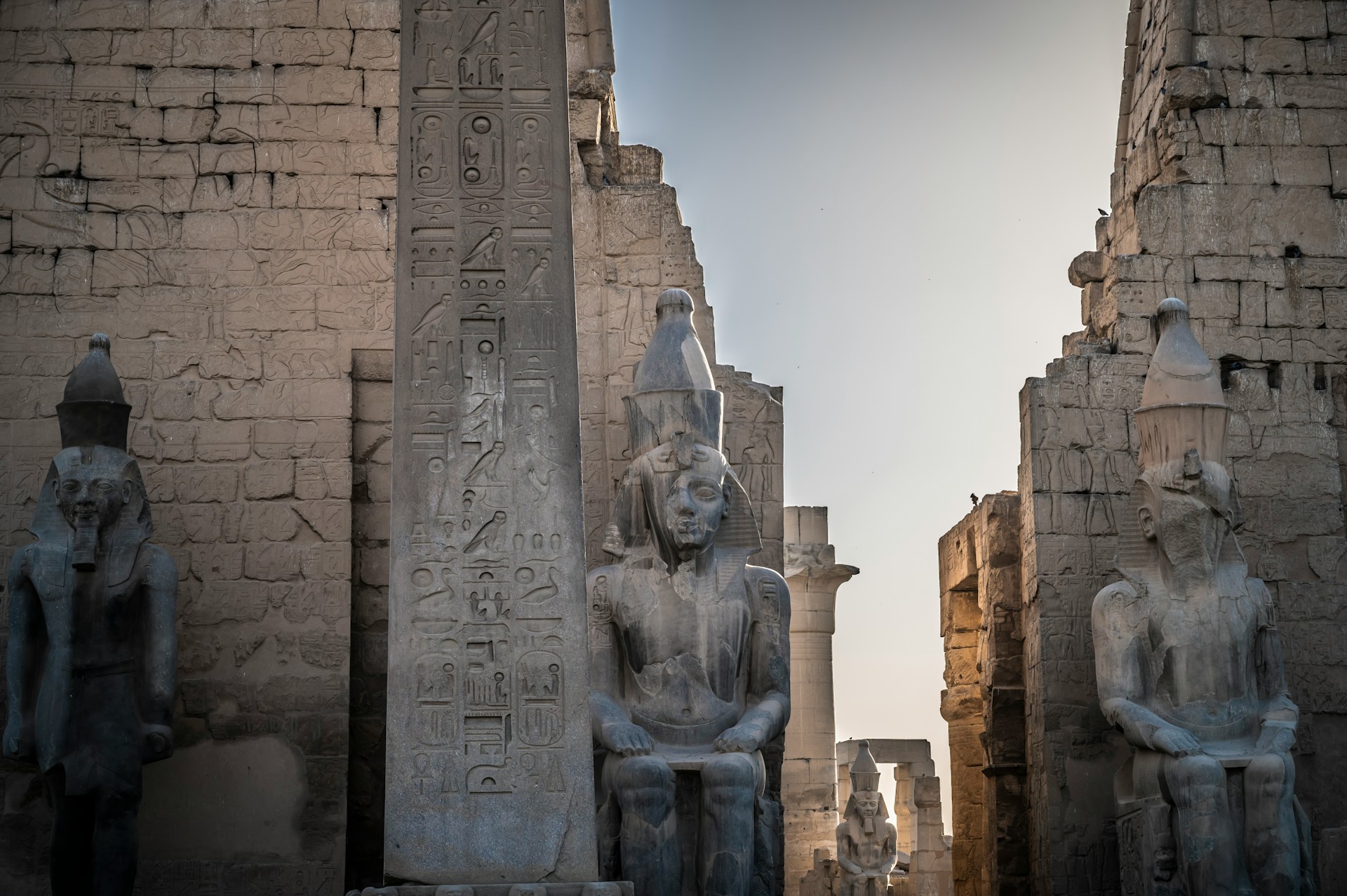 Egypt temple columns at sunset